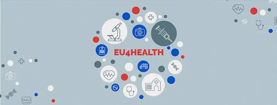Logotipo de EU4Health con símbolos de salud y medicina