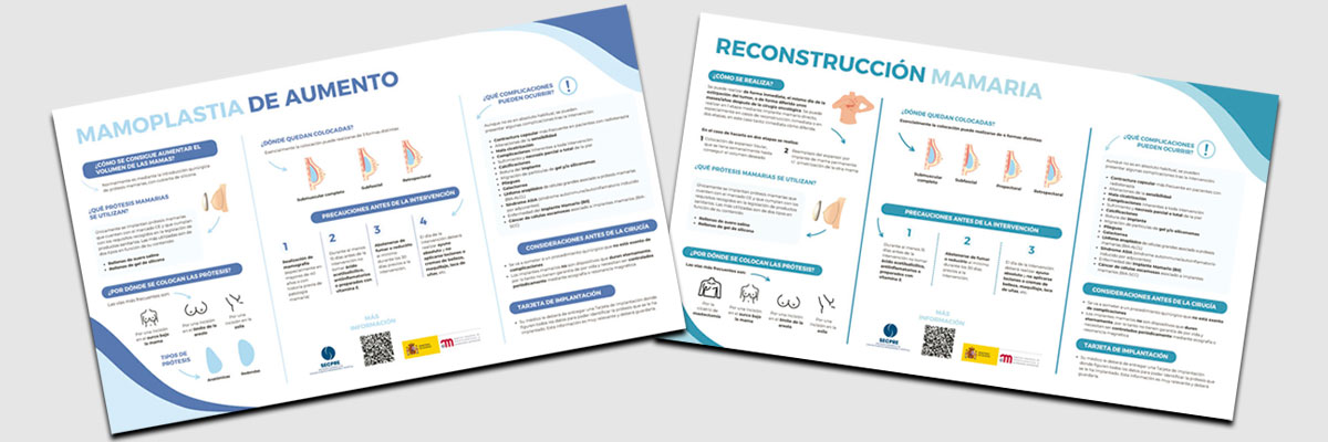 Infografías de AEMPS sobre cirugía mamaria Infografías sobre reconstrucción mamaria y mamoplastia de aumento
