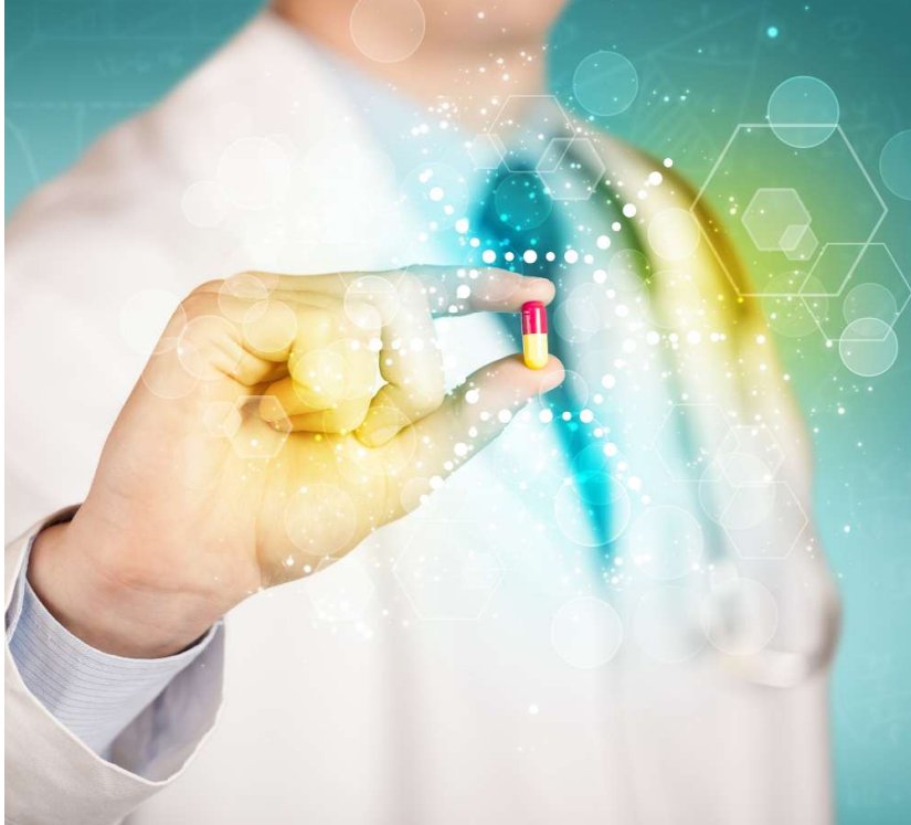Médico sosteniendo una cápsula en un entorno digital