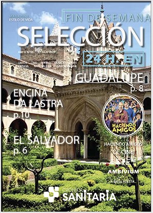 Portada de revista con imágenes de un monasterio y texto destacado